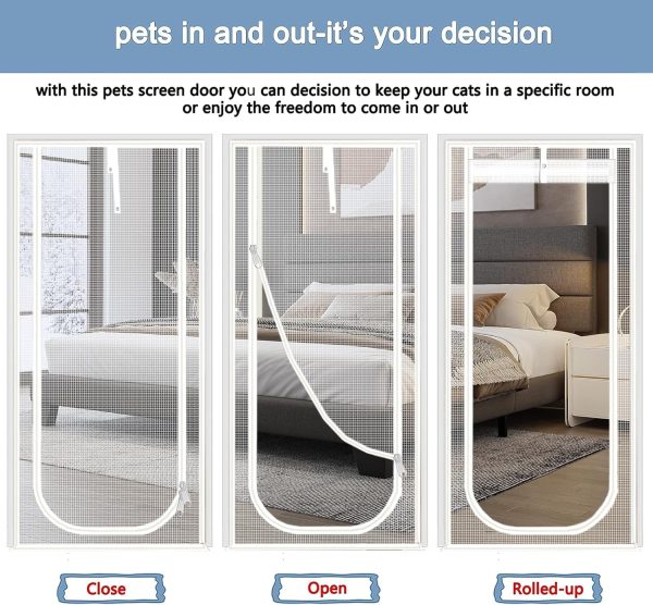 QWR Reinforced Cat Screen Door White Pet Door Zipper-5