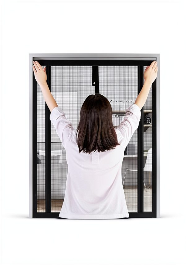 QWR Reinforced Cat Screen Door Zipper Pet Door White Black-4