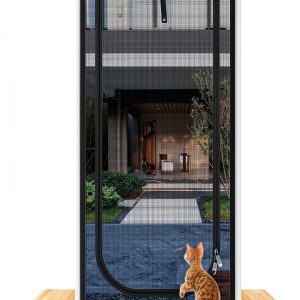 QWR Reinforced Cat Screen Door Zipper Pet Door White Black-0