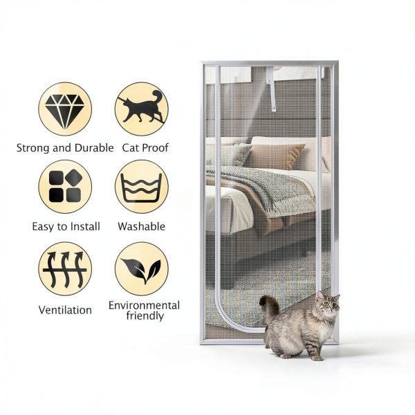 QWR Reinforced Cat Screen Door White Pet Door Zipper-3