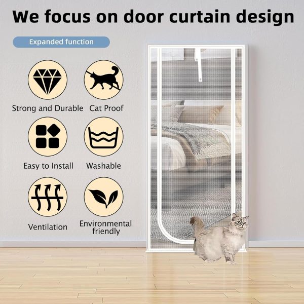 QWR Reinforced Cat Screen Door White Pet Door Zipper-3