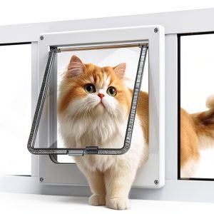 NIAOMAOGOU Cat Door Window Magnetic Locking White-0