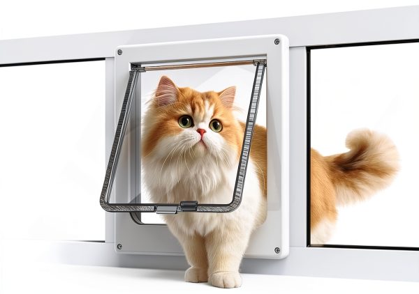 NIAOMAOGOU Cat Door Window Magnetic Locking White-0