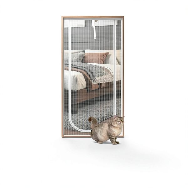 QWR Reinforced Cat Screen Door White Pet Door Zipper-2