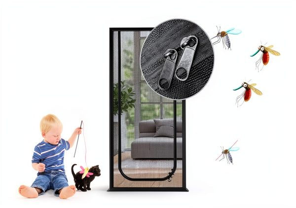 QWR Reinforced Cat Screen Door Zipper Steel Wire Pet Door-4