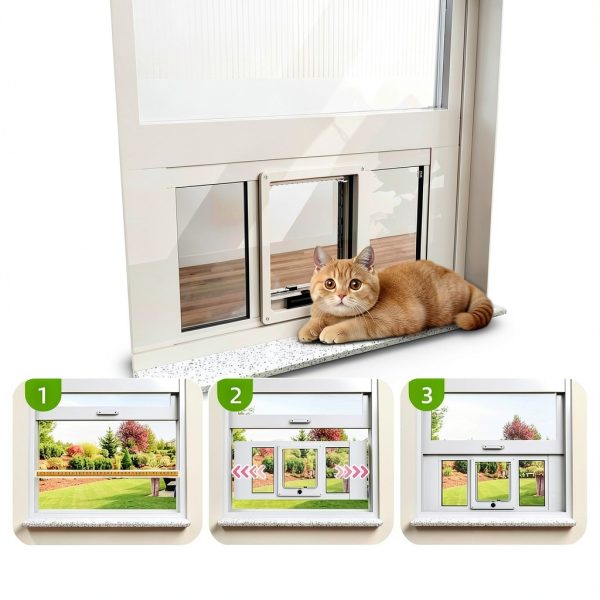 NIAOMAOGOU Cat Door Window Magnetic Locking White-1